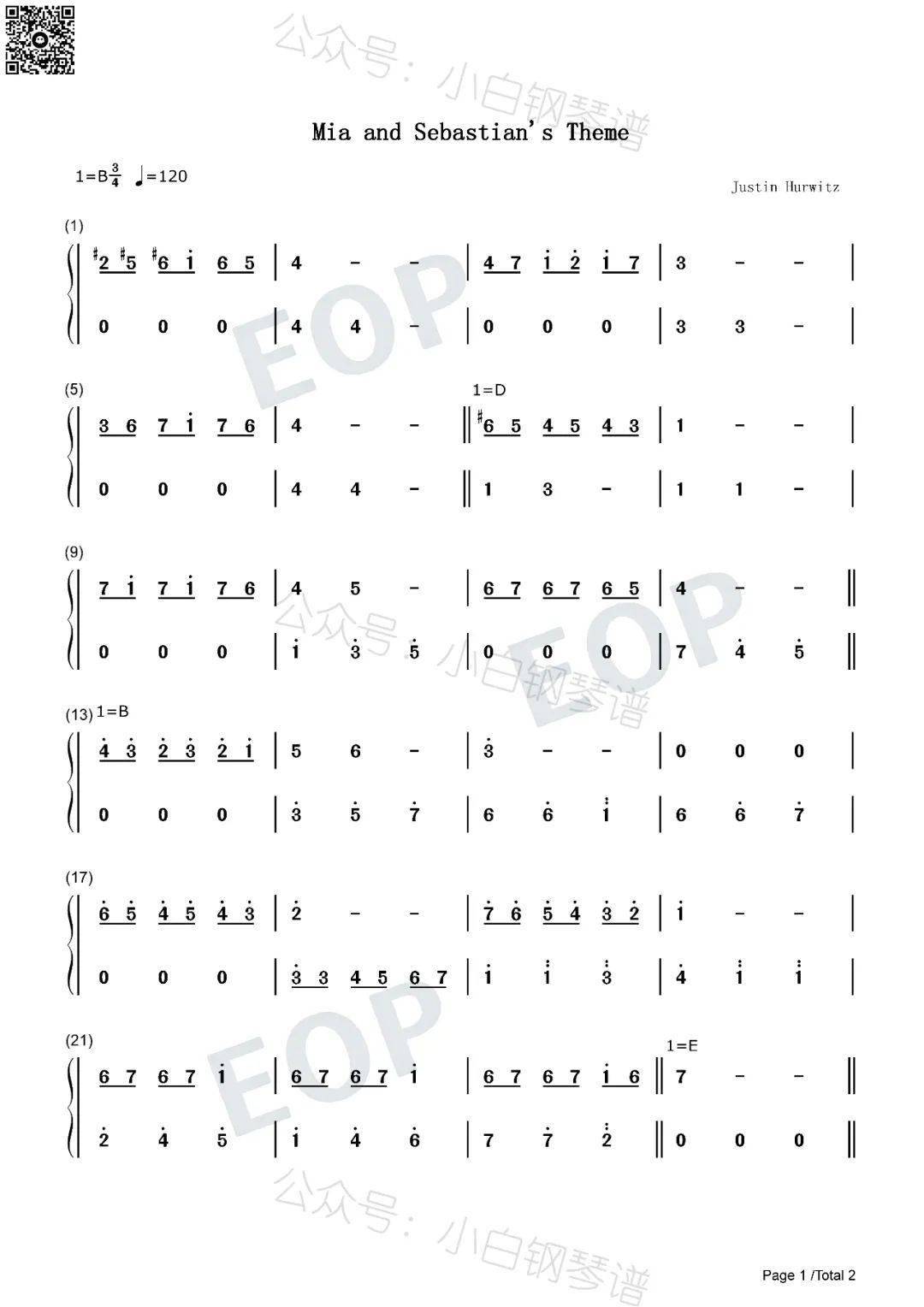 【mia and sebastians theme】简谱▲mia and sebastians theme