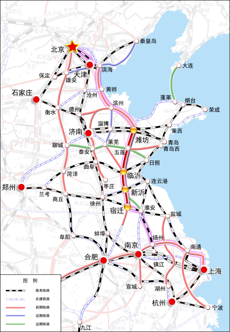 天津,上海等主要城市還將與合新高鐵,合武高鐵一起構建青島至合肥